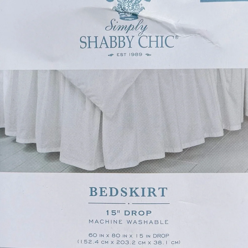 Simply Shabby Chic White Queen Bedskirt Cottagecore Dust Ruffle 15” Drop NIP